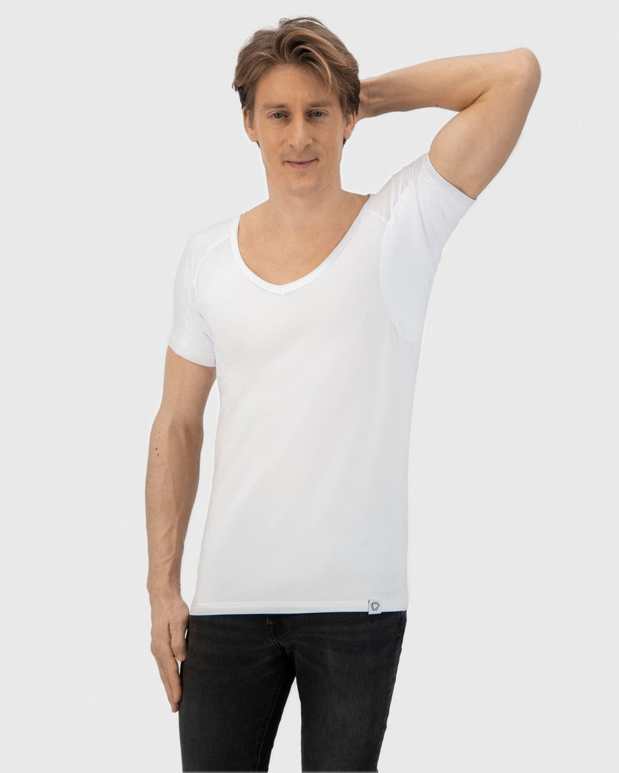 t-shirt, v-hals, wit, 短袖, slim-fit