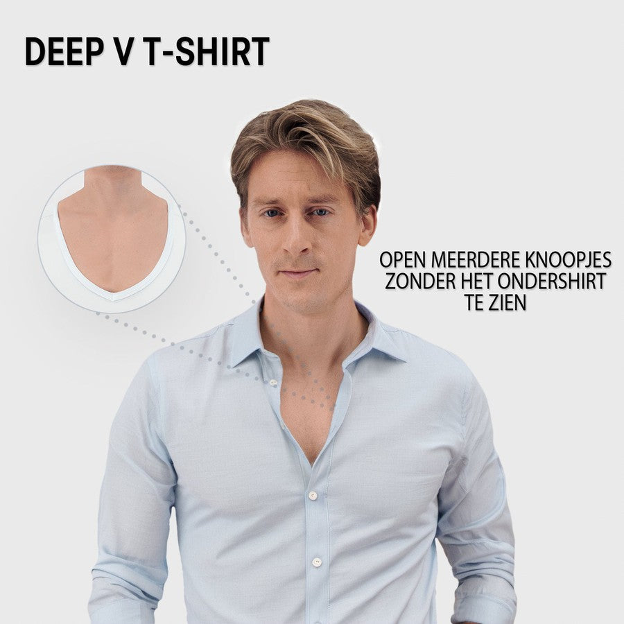 t-shirt, deep v, lichtblauw, korte mouwen, kraag