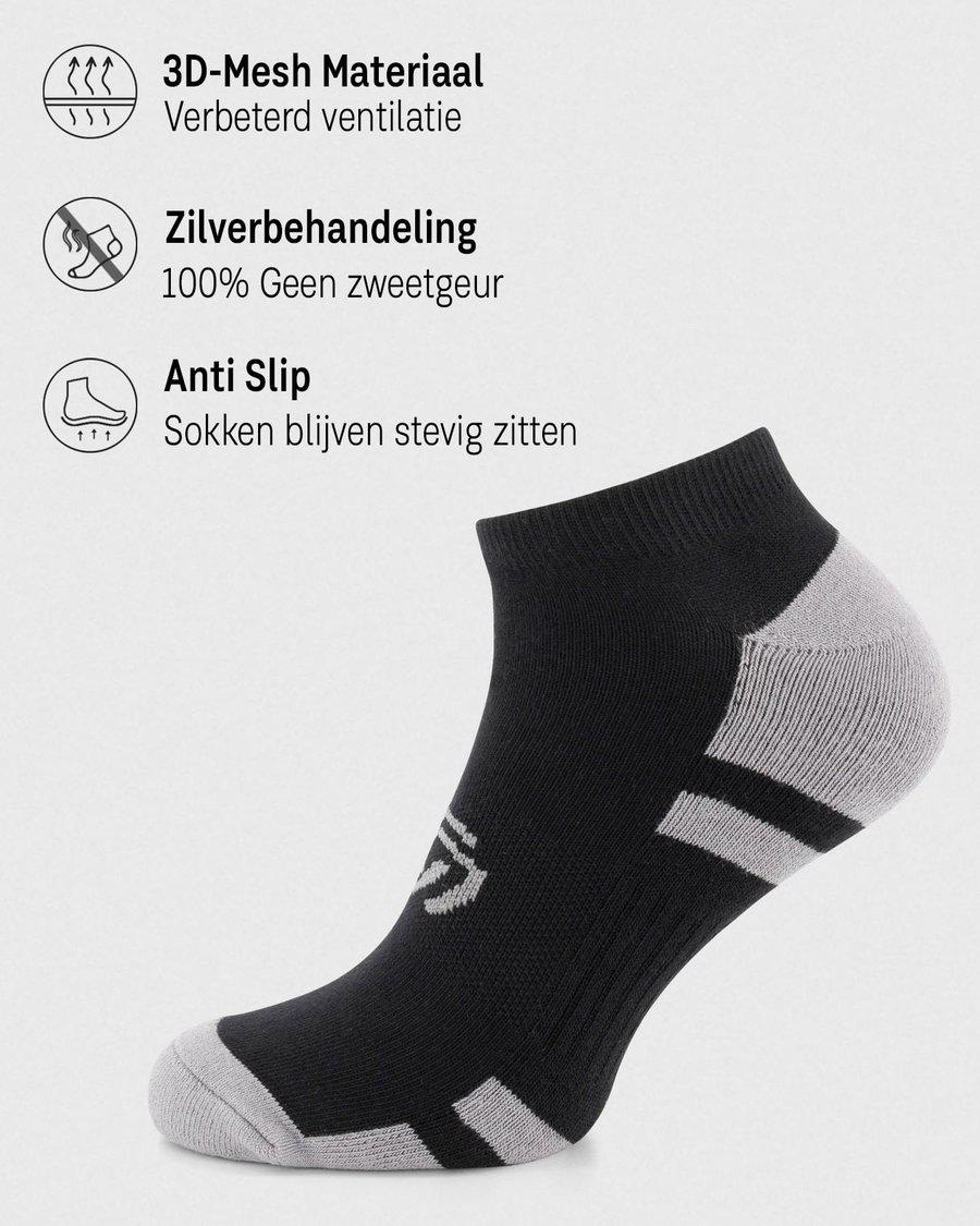 sokken, athletic, black sock, ankle length, silver-gray detailing