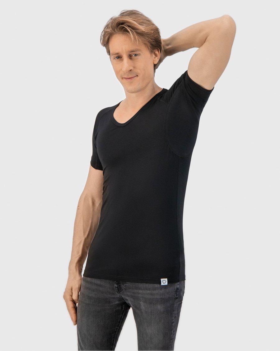 t-shirt, korte mouwen, zwarte t-shirt, slim-fit, materiaal: stretch